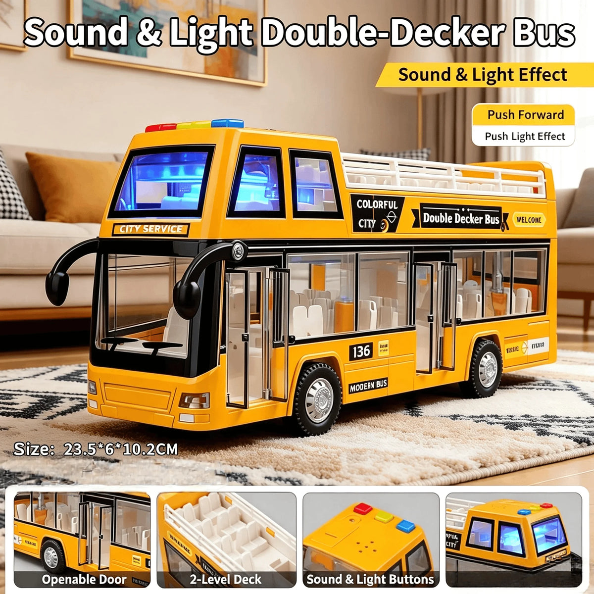 Large Size Light Music Inertia Bus Model Pull Back Cars Simulation Bus High Quality Drop-resistant Educational Toys Gifts