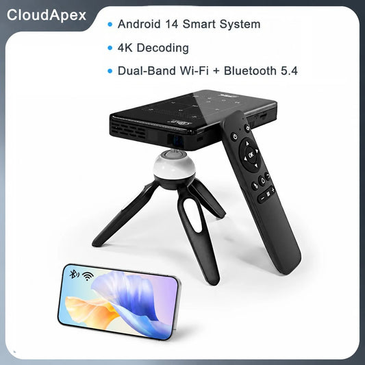 4K Android 14 Mini Projector 120 inch Outdoor Built-in Battery WiFi BT5.4 DLP HDMI USB Screen Mirroring Home Theater