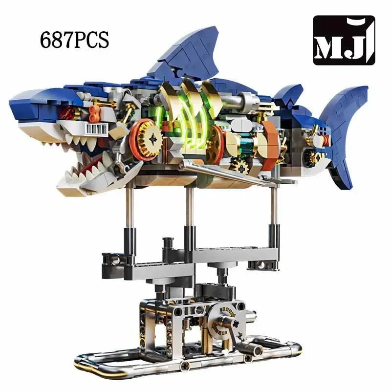 Electric Shark Deep Sea Creature Building Kit Mechanical Sea Building Blocks Set Creative Gift for Girls and Holiday Gift