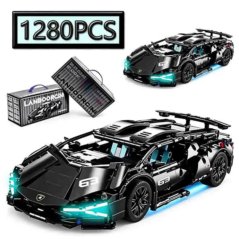 1280PCS Black Samurai Remote Control Sports Car Model DIY Building Blocks Racing Puzzle Toy Ornament for Boys' Birthday Gift