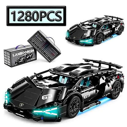 1280PCS Black Samurai Remote Control Sports Car Model DIY Building Blocks Racing Puzzle Toy Ornament for Boys' Birthday Gift