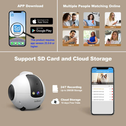 HD Wifi Camera 360° Pet Robot Toys Interactive Pets Camera 1080P Full Move Freely 2-Way Audio APP Remote Control Long Standby