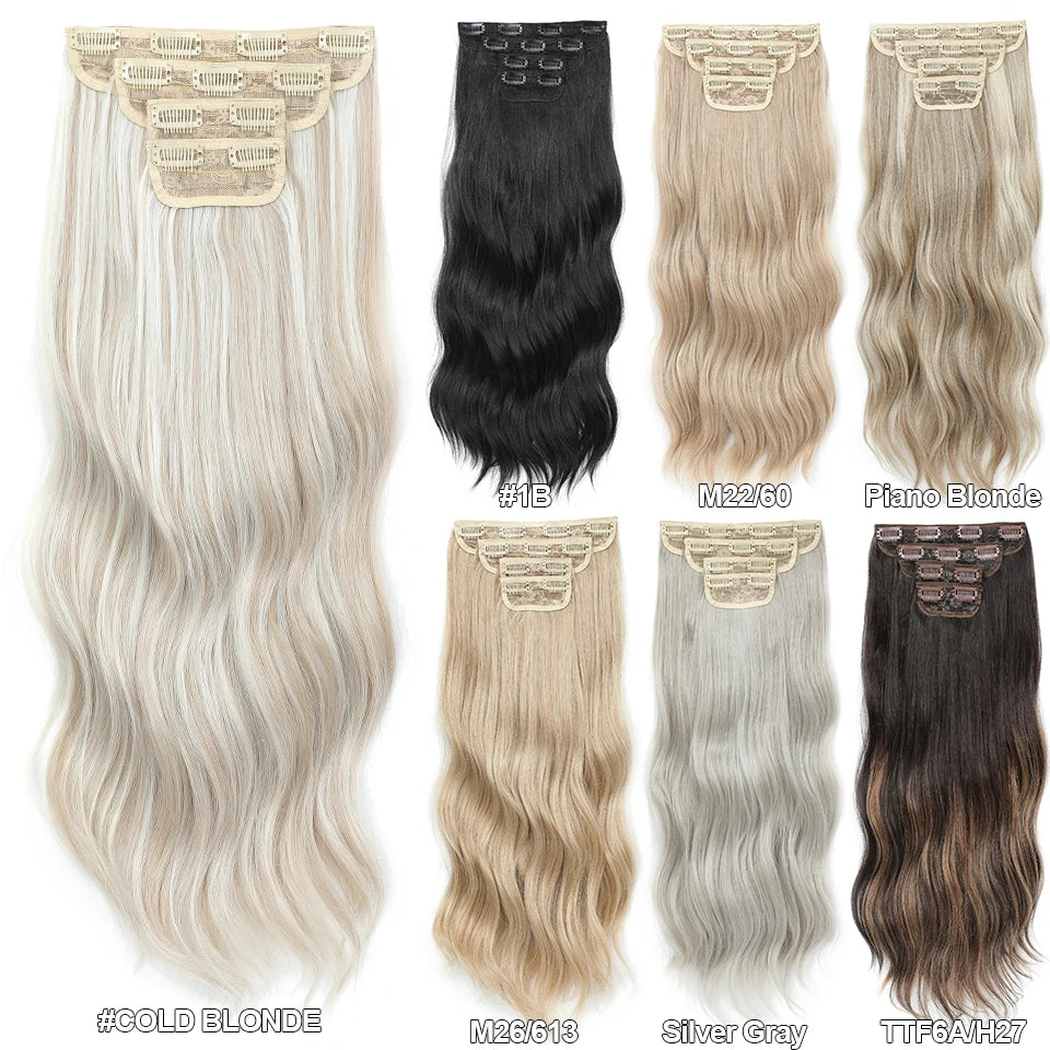 24Inches 220Grams Body Wave Clips In Piano Blond 27/613 M888 Bio Protain High Temperature Synthetic Hair Extensions 4Pcs/Lot