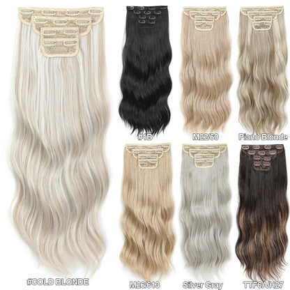 24Inches 220Grams Body Wave Clips In Piano Blond 27/613 M888 Bio Protain High Temperature Synthetic Hair Extensions 4Pcs/Lot
