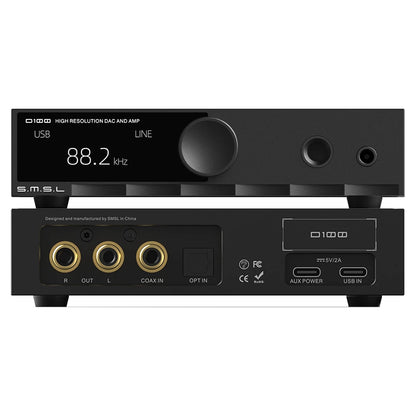 SMSL D100 AUDIO DAC ES9081 USB MQA DSD512 XU316 32bit 768kHz True Balanced Support Active Speaker OPA1612A 6.35mm&4.4mm RCA