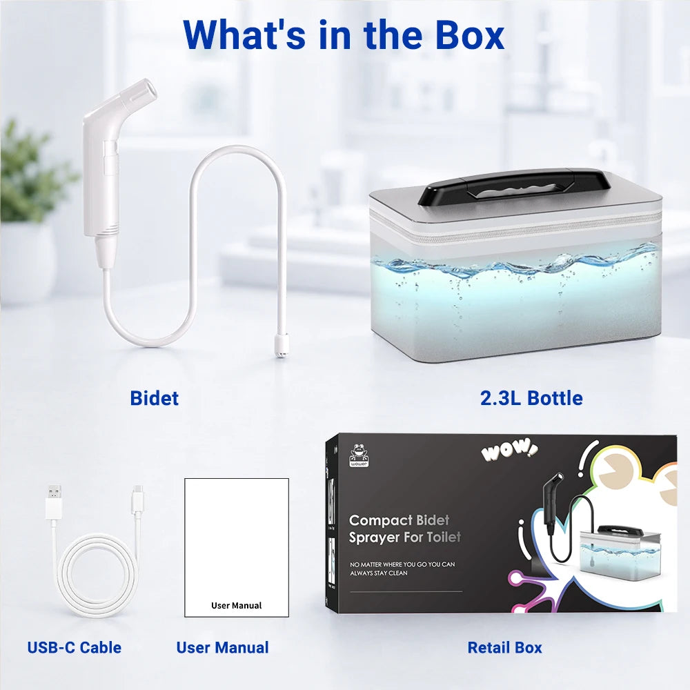 Wower Portable Electric Bidet for Personal Hygiene Cleaning 2.3L Shattaf Rechargeable Travel Camping Bidet Shower Sprayer