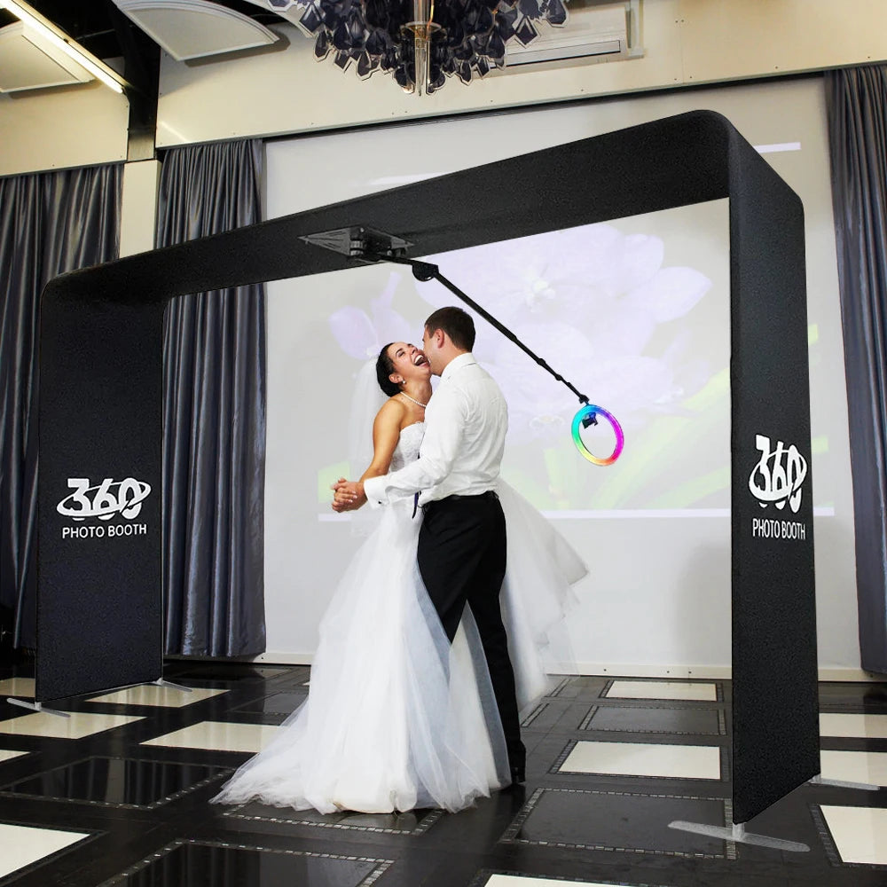 7-15ppl Portable Photo Booth 360 Selfie Overhead 360 Photo Booth Automatic With Ring Light, Free Logo, For Parties Wedding Event