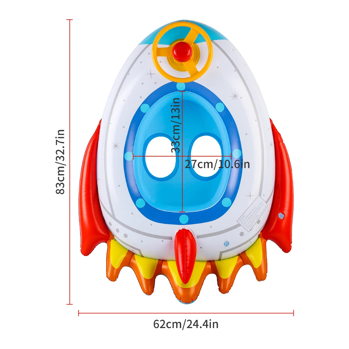 1PC Inflatable Swimming Ring Pool Floats with Seat Steering Wheel Rocket Pattern PVC Water Tube Beach Pool