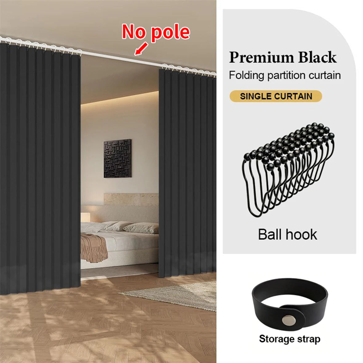 Folding Room Divider Curtain for Kitchen and Fitting Room, Soft Partition Panel for Privacy and Modern Decor