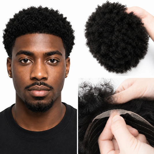 Natural Black 8x10 Mens Curly Toupee High Grade Real Human Hair For Men Balding Hair Replacement System