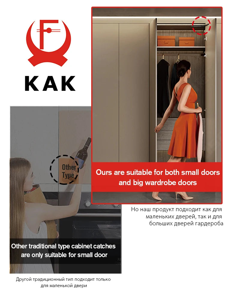 KAK Push to Open Cabinet Catches Hidden Cabinet Handles Damper Buffer for Wardrobes Soft Closing Automatic Door Closer Hardware