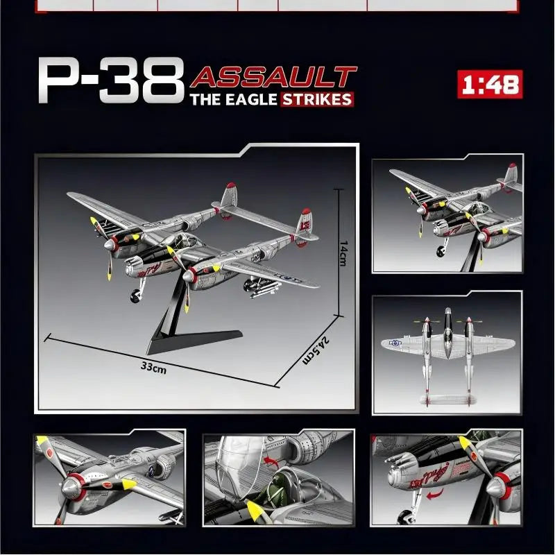 1:48 Military Airplane Assembly Model Lockheed P-38J Lightning Scale Model Kit Decorative Supplies Holiday Gifts
