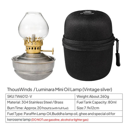 ThousWinds Luminara Mini Oil Lamp Windproof Camping Lantern 20h Long Lighting Life Portable Retro Light Outdoor Camping Hiking