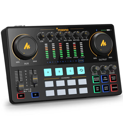 MAONO AME2 Audio Interface Sound Card DJ Mixer All in One Portable Podcast Studio for Recording,Live Streaming,Youtube,Guitar,PC