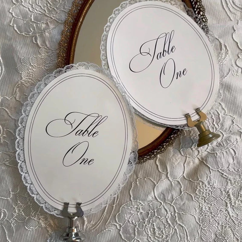 Personalized Lace Trim Table Numbers,Elegant Oval Lace Trim Table Numbers,Romantic Wedding Decor, Ivory Oval Signs
