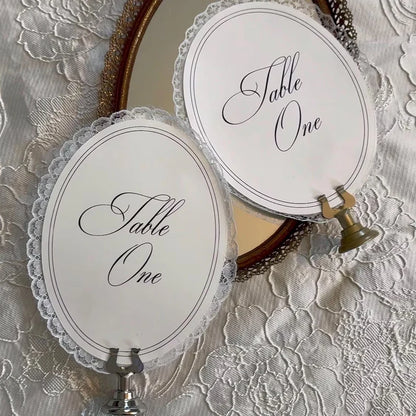 Personalized Lace Trim Table Numbers,Elegant Oval Lace Trim Table Numbers,Romantic Wedding Decor, Ivory Oval Signs