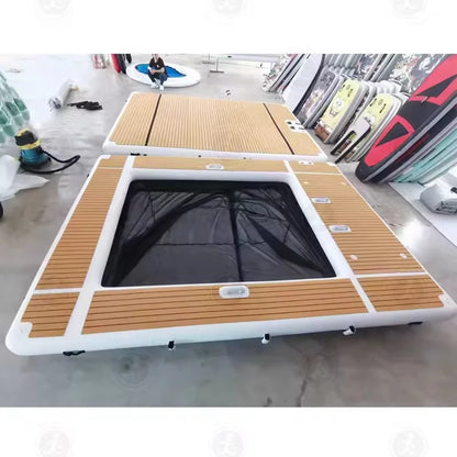 US Stock Inflatable Floating Swimming Pool Inflatable Dock Floating Platform 13x10ft Inflatable Sea Pool with Net for Yacht Boat
