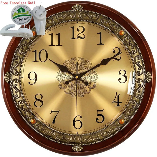 Solid Wood Silent Wall Clock, Round Classic Clocks, Vintage Clock, Living Room, Kitchen, Office, Home Decor, 12"