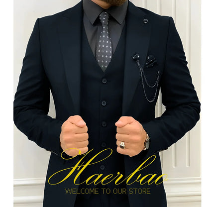 Wedding Tuxedos Men Suit Peak Lapel Terno Masculino Slim Fit Groom Prom Man Blazer Custom 3 Pieces Jacket Pant Vest Dark Green