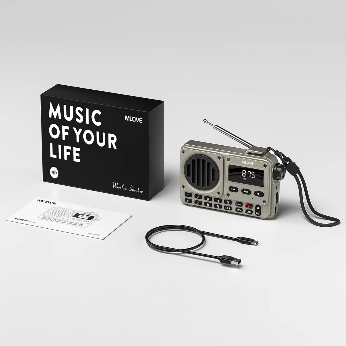 MLOVE BV800P Portable Bluetooth Speaker with FM Radio And MP3 Player Features USB TF Card AUX Antenna All-in-One Audio