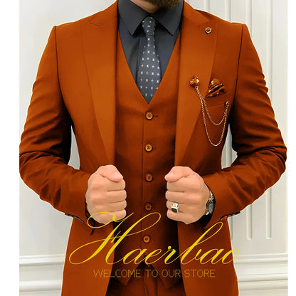 Wedding Tuxedos Men Suit Peak Lapel Terno Masculino Slim Fit Groom Prom Man Blazer Custom 3 Pieces Jacket Pant Vest Dark Green