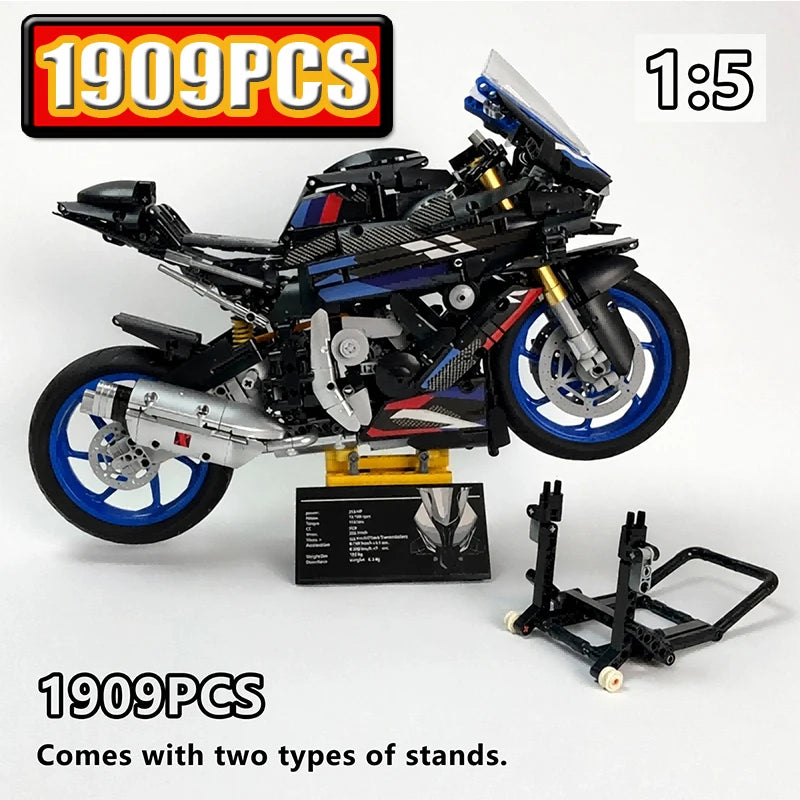 MOC Cool Superbike Model Kit 1909PCS Black Red Blue Edition 5 Scale Racing Motorcycle Building Blocks for Adults Holiday Gifts