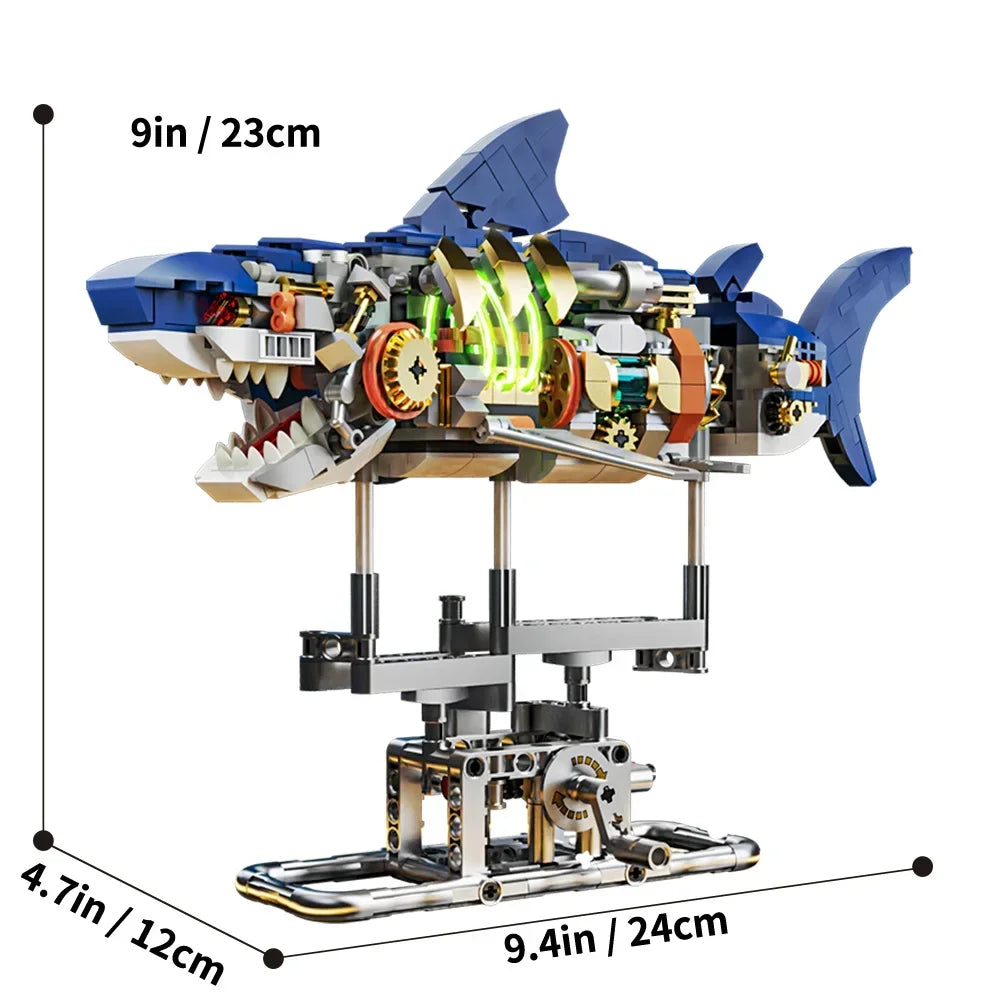 Electric Shark Deep Sea Creature Building Kit Mechanical Sea Building Blocks Set Creative Gift for Girls and Holiday Gift