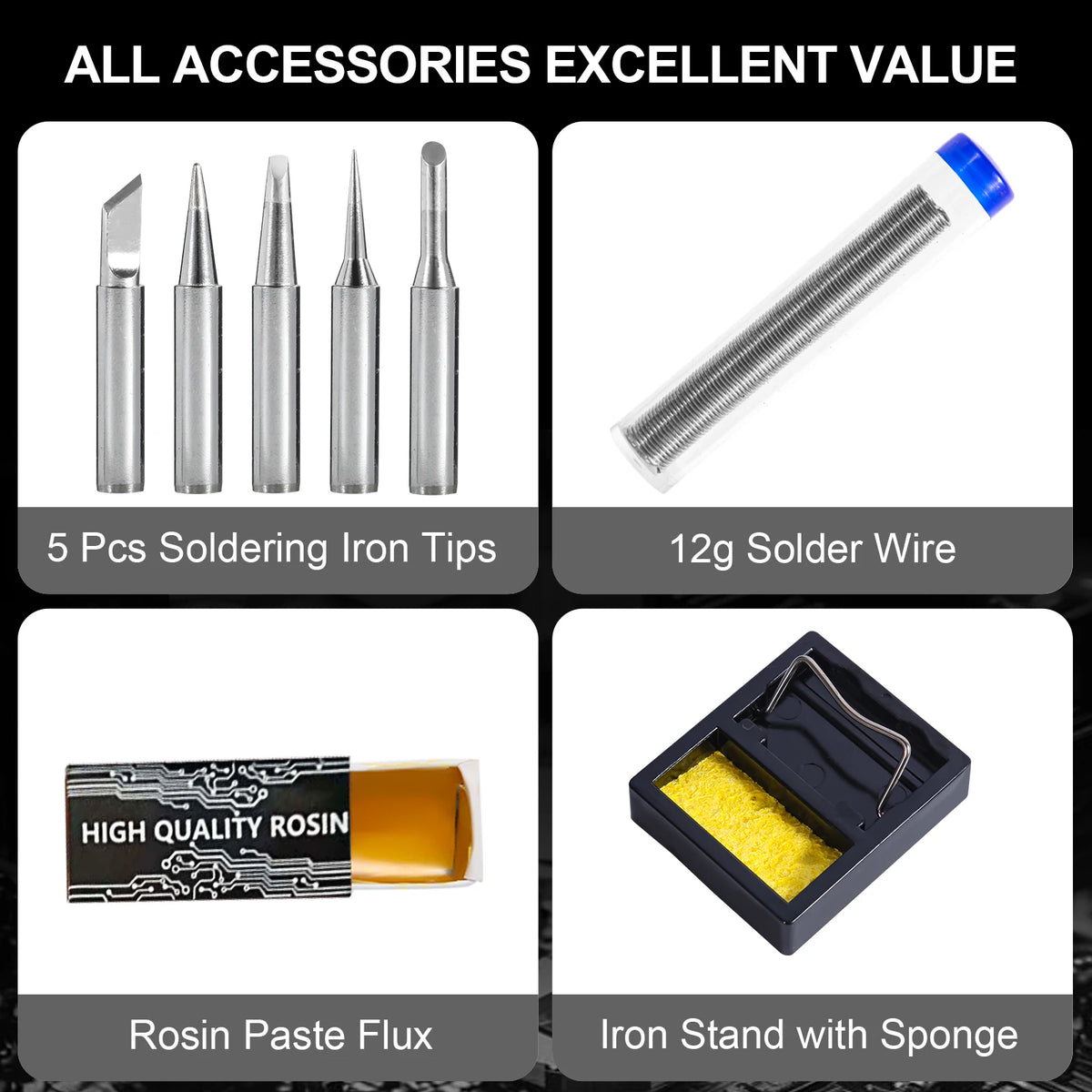 80W 19-in-1 Soldering Iron Kit– LCD Digital Adjustable Temp Welding Tool for Electronics, with Solder Wire, Tips & On/Off Switch