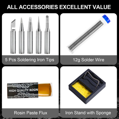80W 19-in-1 Soldering Iron Kit– LCD Digital Adjustable Temp Welding Tool for Electronics, with Solder Wire, Tips & On/Off Switch