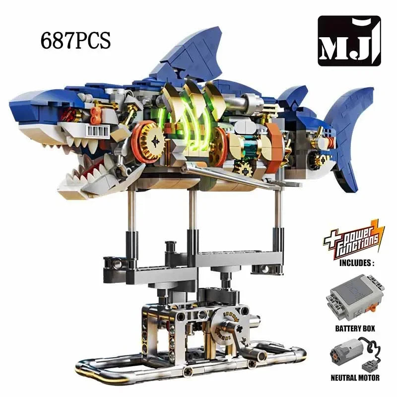 Electric Shark Deep Sea Creature Building Kit Mechanical Sea Building Blocks Set Creative Gift for Girls and Holiday Gift