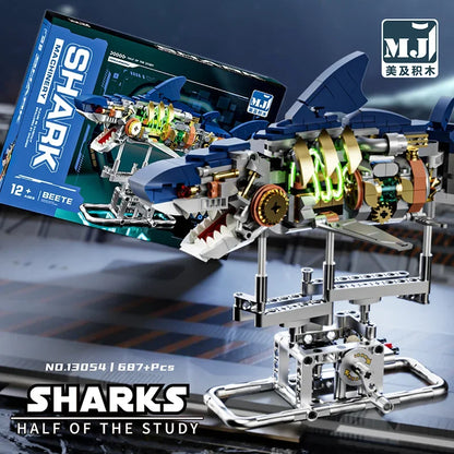 Electric Shark Deep Sea Creature Building Kit Mechanical Sea Building Blocks Set Creative Gift for Girls and Holiday Gift