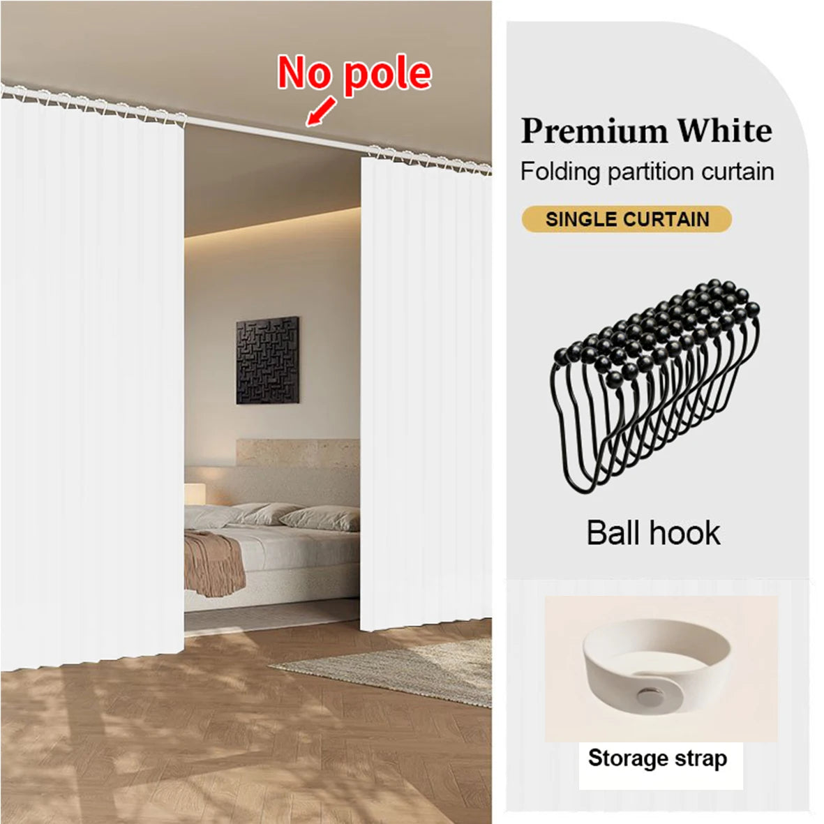 Folding Room Divider Curtain for Kitchen and Fitting Room, Soft Partition Panel for Privacy and Modern Decor