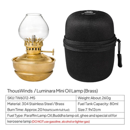 ThousWinds Luminara Mini Oil Lamp Windproof Camping Lantern 20h Long Lighting Life Portable Retro Light Outdoor Camping Hiking