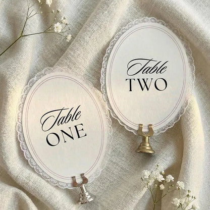 Personalized Lace Trim Table Numbers,Elegant Oval Lace Trim Table Numbers,Romantic Wedding Decor, Ivory Oval Signs