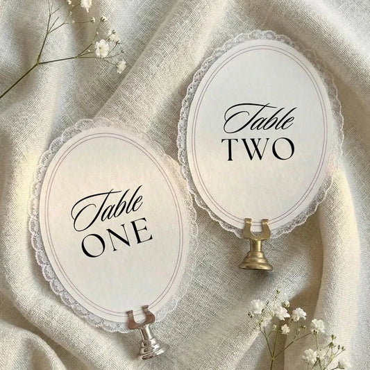 Personalized Lace Trim Table Numbers,Elegant Oval Lace Trim Table Numbers,Romantic Wedding Decor, Ivory Oval Signs