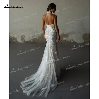 Sexy Halter High Neck Sleeveless Backless Lace Tulle Mermaid Wedding Dress Luxury 2025 Customized Bridal Gowns Vestidos De Novia