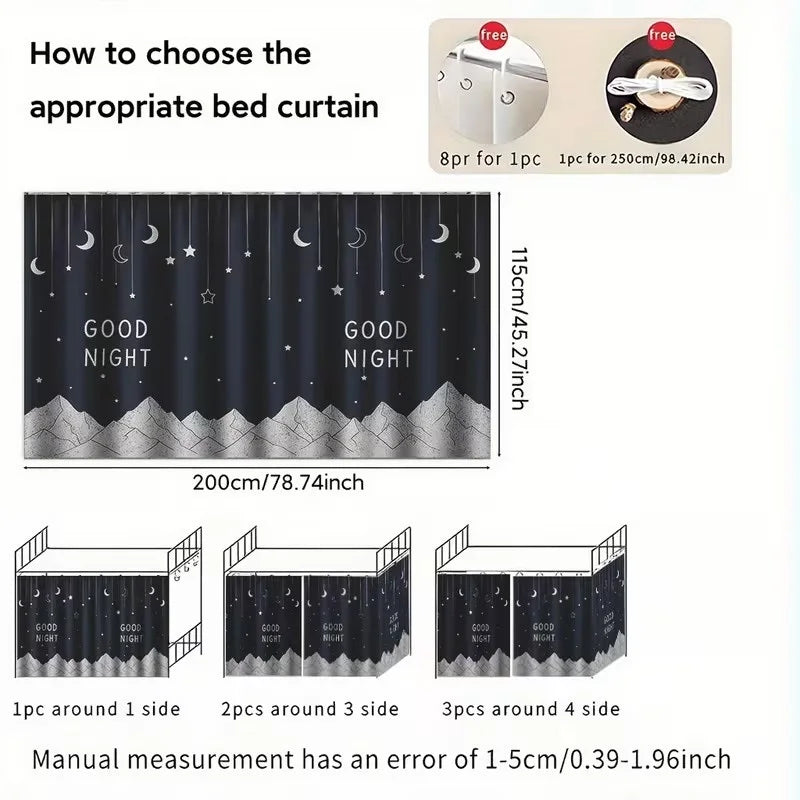 1 Bedroom Bed Curtain - Blackout, Star Patterned Room Partition, Lightweight Fabric, Perfect for Families and Dormitories