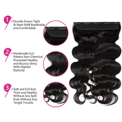 3/4 Full Head Body Wave Clip In Hair Extensions 16-26 Inch One Piece Clip In Human Hair Extensions Natural Color Clip Ins 120G
