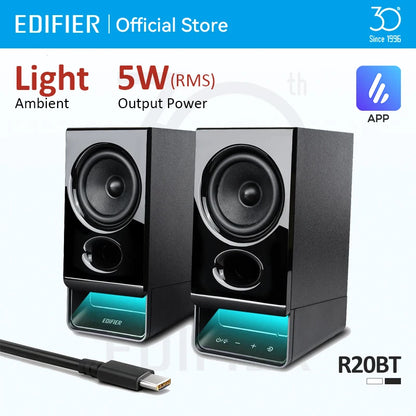 Edifier R20BT USB-Powered Speaker Bluetooth 6.0 Computer Speakers With Light Effects USB-C AUX Inputs