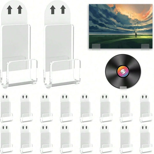 6/12Pcs Clear Acrylic Record Holder, Vinyl Record Shelf Wall Mount, Adhesive Acrylic Record Display Rack,  For Daily Displaying