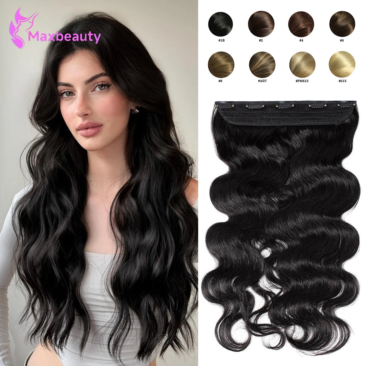 3/4 Full Head Body Wave Clip In Hair Extensions 16-26 Inch One Piece Clip In Human Hair Extensions Natural Color Clip Ins 120G