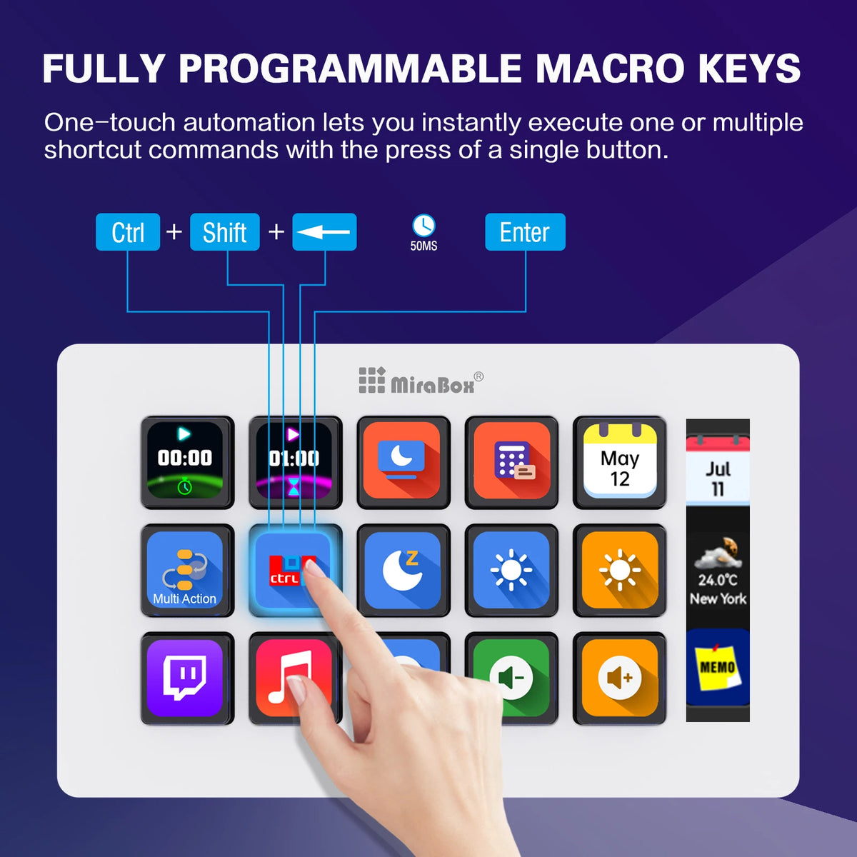 MiraBox 293S Stream Deck Macro Keypad – 15 Customizable LCD Keys for OBS, Music, Web & Productivity, Drag & Drop Setup