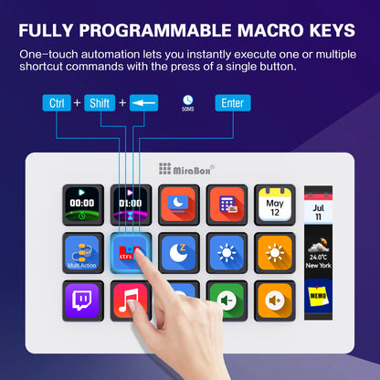 MiraBox 293S Stream Deck Macro Keypad – 15 Customizable LCD Keys for OBS, Music, Web & Productivity, Drag & Drop Setup