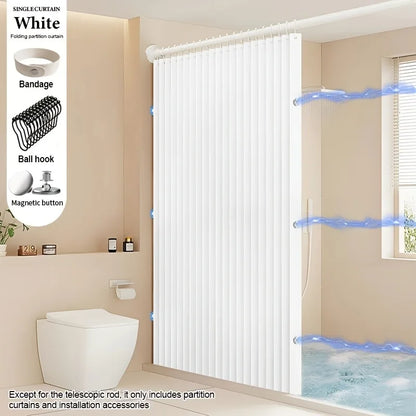 Foldable Magnetic Shower Curtain with Magnetic Buckle Waterproof Bathroom Privacy Screen Dry Wet Separation for Home Hotel