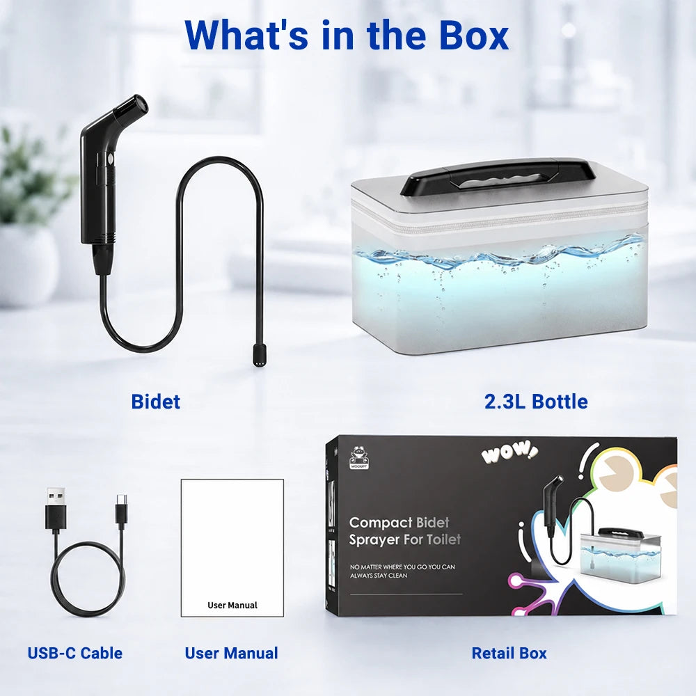 Wower Portable Electric Bidet for Personal Hygiene Cleaning 2.3L Shattaf Rechargeable Travel Camping Bidet Shower Sprayer