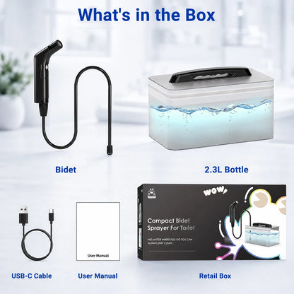 Wower Portable Electric Bidet for Personal Hygiene Cleaning 2.3L Shattaf Rechargeable Travel Camping Bidet Shower Sprayer