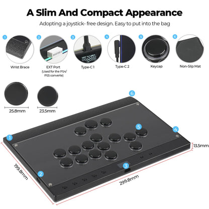 Haute42 Magnetic Hitbox Leverless Controller Button Rim Arcade Controller For PC/PS4/PS5/Switch Stickless Arcade Stick Hitbox