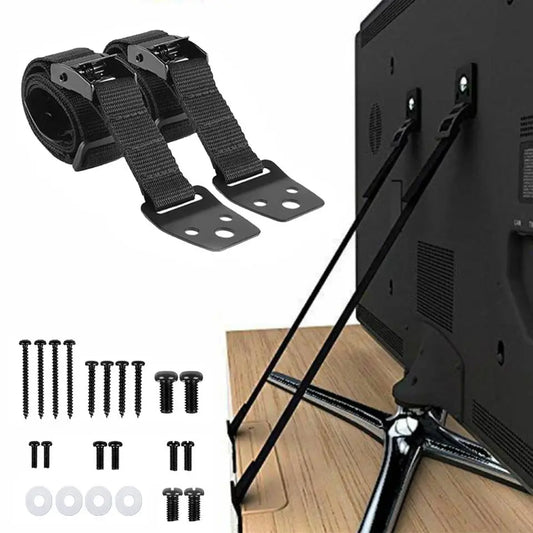 2 Pack Adjustable TV Safety Straps,No-Drill Adhesive Anti-Tip Furniture Anchors for Baby Proofing,Flat Screens Fix to Wall