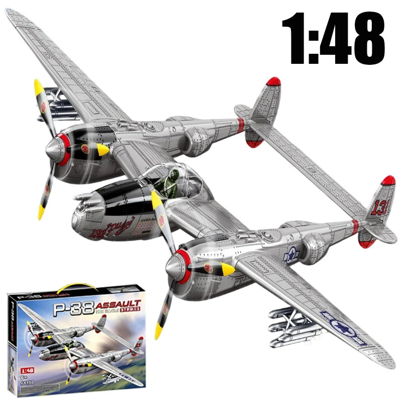 1:48 Military Airplane Assembly Model Lockheed P-38J Lightning Scale Model Kit Decorative Supplies Holiday Gifts
