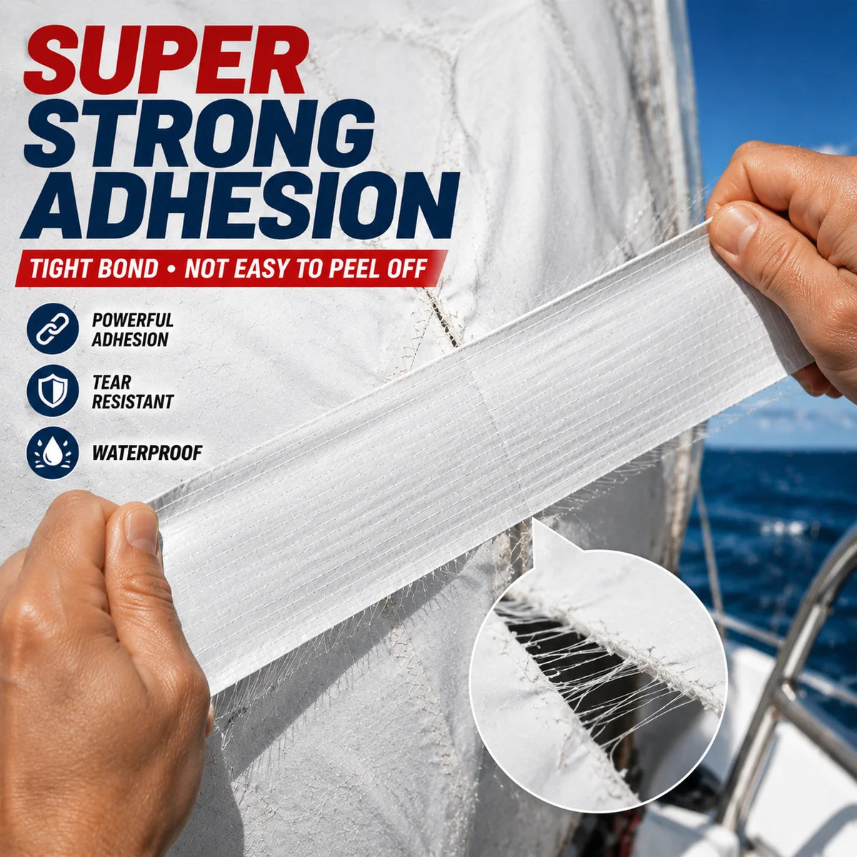 Heavy Duty Sail Repair Tape Waterproof Marine Adhesive Patch for Boat Sail Canvas Tarp PVC Fabric Outdoor Emergency Fix